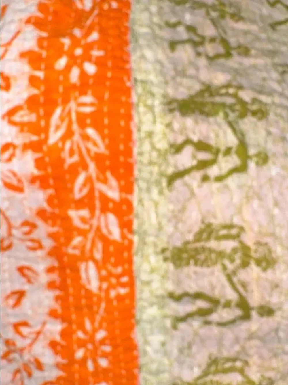 Orange and Olive Leaf-Print Textile Panel